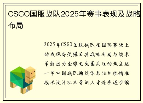 CSGO国服战队2025年赛事表现及战略布局